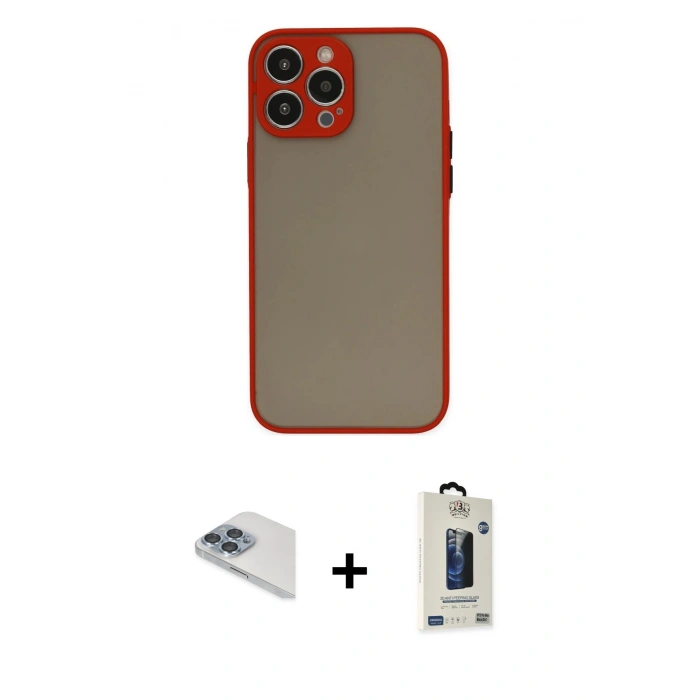 MARSİLYAN™- iPhone 13 Pro Max Kılıf Ahenk Çizgi Serisi - Siyah Bilvis Hayalet Cam Ekran Koruyucu + Pers Alüminyum Kamera Lens - SABE
