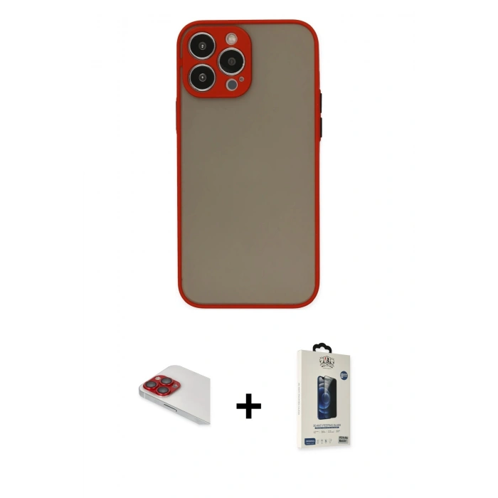 MARSİLYAN™- iPhone 13 Pro Max Kılıf Ahenk Çizgi Serisi - Siyah Bilvis Hayalet Cam Ekran Koruyucu + Pers Alüminyum Kamera Lens - KI