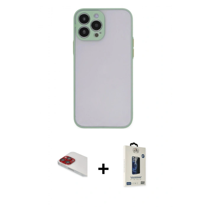 MARSİLYAN™- iPhone 13 Pro Max Kılıf Ahenk Çizgi Serisi - Siyah Bilvis Hayalet Cam Ekran Koruyucu + Pers Alüminyum Kamera Lens - KI