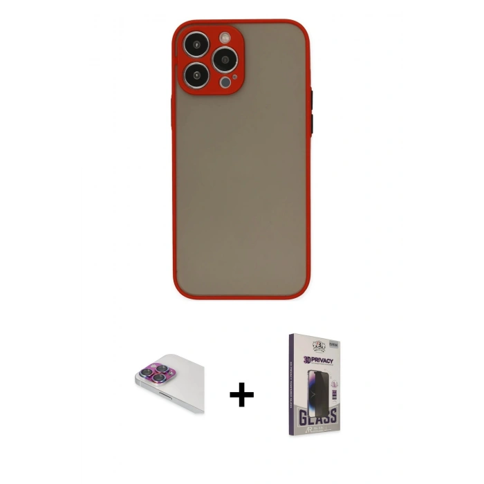 MARSİLYAN™- iPhone 13 Pro Max Kılıf Ahenk Çizgi Serisi - Siyah Bilvis Hayalet Cam Ekran Koruyucu + Pers Alüminyum Kamera Lens - GI