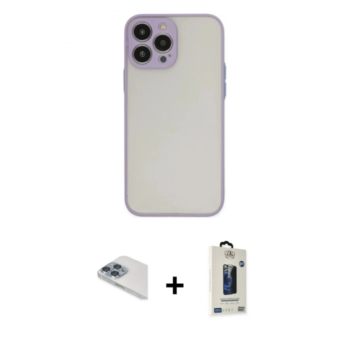 MARSİLYAN™- iPhone 13 Pro Max Kılıf Ahenk Çizgi Serisi - Siyah Bilvis Hayalet Cam Ekran Koruyucu + Pers Alüminyum Kamera Lens - SABE
