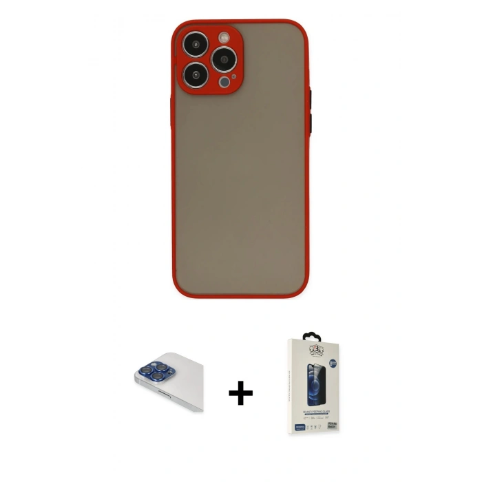 MARSİLYAN™- iPhone 13 Pro Max Kılıf Ahenk Çizgi Serisi - Siyah Bilvis Hayalet Cam Ekran Koruyucu + Pers Alüminyum Kamera Lens - LT