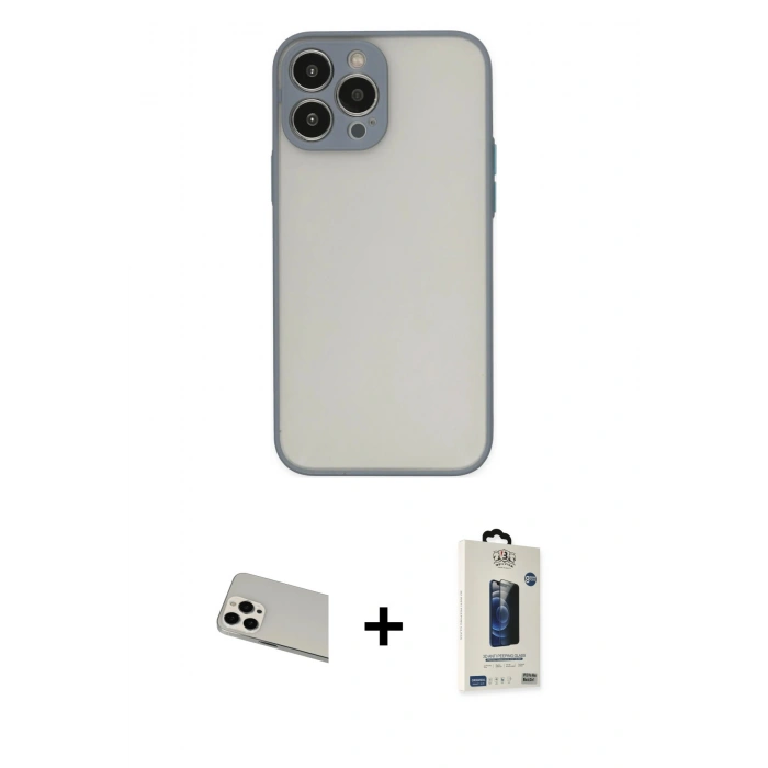 MARSİLYAN™- iPhone 13 Pro Max Kılıf Ahenk Çizgi Serisi - Siyah Bilvis Hayalet Cam Ekran Koruyucu + Rainbow Kamera Lens Koruma Cam - BZ