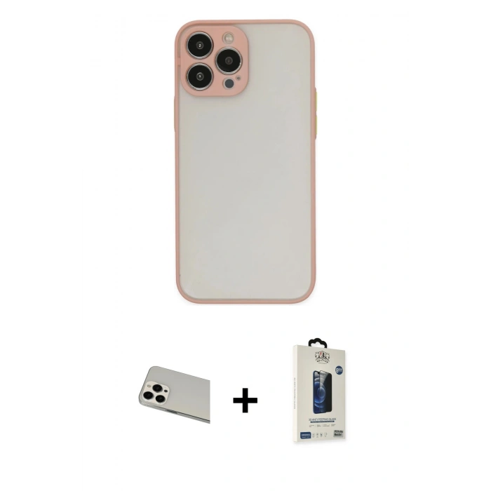 MARSİLYAN™- iPhone 13 Pro Max Kılıf Ahenk Çizgi Serisi - Siyah Bilvis Hayalet Cam Ekran Koruyucu + Rainbow Kamera Lens Koruma Cam - BZ
