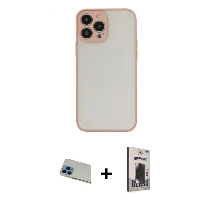 MARSİLYAN™- iPhone 13 Pro Max Kılıf Ahenk Çizgi Serisi - Siyah Bilvis Hayalet Cam Ekran Koruyucu + Rainbow Kamera Lens Koruma Cam - MI