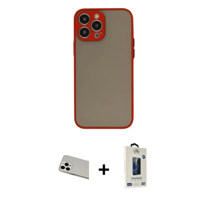 MARSİLYAN™- iPhone 13 Pro Max Kılıf Ahenk Çizgi Serisi - Siyah Bilvis Hayalet Cam Ekran Koruyucu + Rainbow Kamera Lens Koruma Cam - BZ