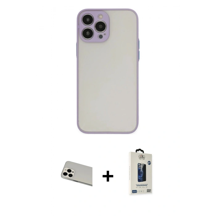 MARSİLYAN™- iPhone 13 Pro Max Kılıf Ahenk Çizgi Serisi - Siyah Bilvis Hayalet Cam Ekran Koruyucu + Rainbow Kamera Lens Koruma Cam - BZ