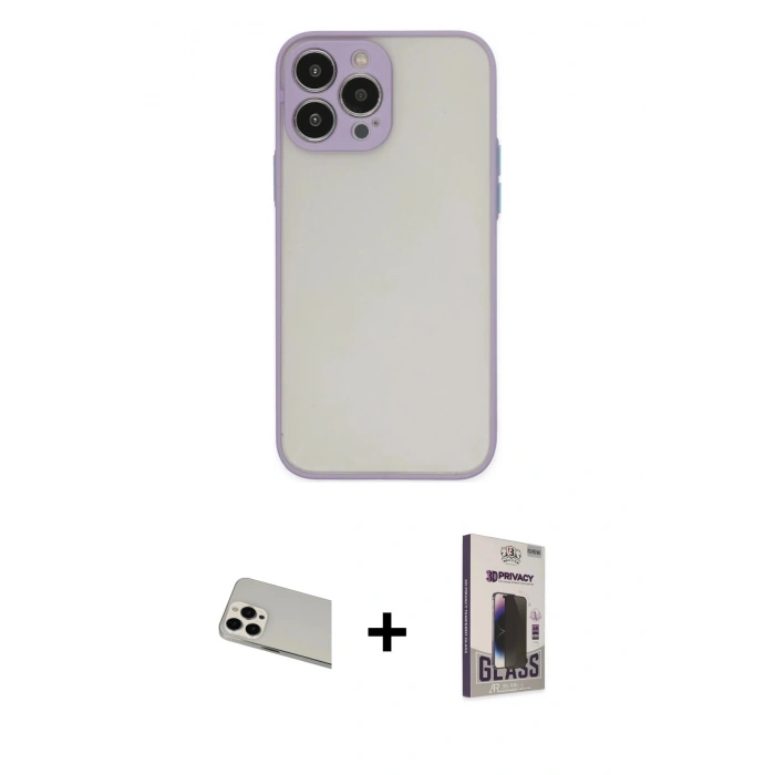 MARSİLYAN™- iPhone 13 Pro Max Kılıf Ahenk Çizgi Serisi - Siyah Bilvis Hayalet Cam Ekran Koruyucu + Rainbow Kamera Lens Koruma Cam - BZ
