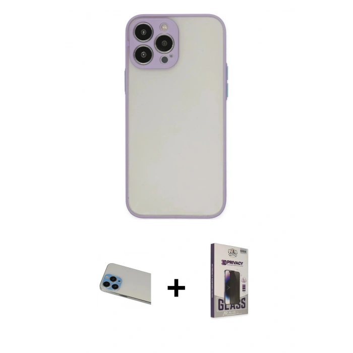 MARSİLYAN™- iPhone 13 Pro Max Kılıf Ahenk Çizgi Serisi - Siyah Bilvis Hayalet Cam Ekran Koruyucu + Rainbow Kamera Lens Koruma Cam - MI
