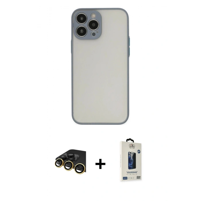 MARSİLYAN™- iPhone 13 Pro Max Kılıf Ahenk Çizgi Serisi - Siyah Bilvis Hayalet Cam Ekran Koruyucu + Raze Metal Kamera Lens - GD