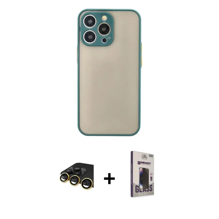 MARSİLYAN™- iPhone 13 Pro Max Kılıf Ahenk Çizgi Serisi - Siyah Bilvis Hayalet Cam Ekran Koruyucu + Raze Metal Kamera Lens - GD