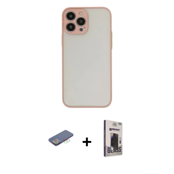 MARSİLYAN™- iPhone 13 Pro Max Kılıf Ahenk Çizgi Serisi - Siyah Bilvis Hayalet Cam Ekran Koruyucu + Renkli Kamera Lens Koruma Cam - MI