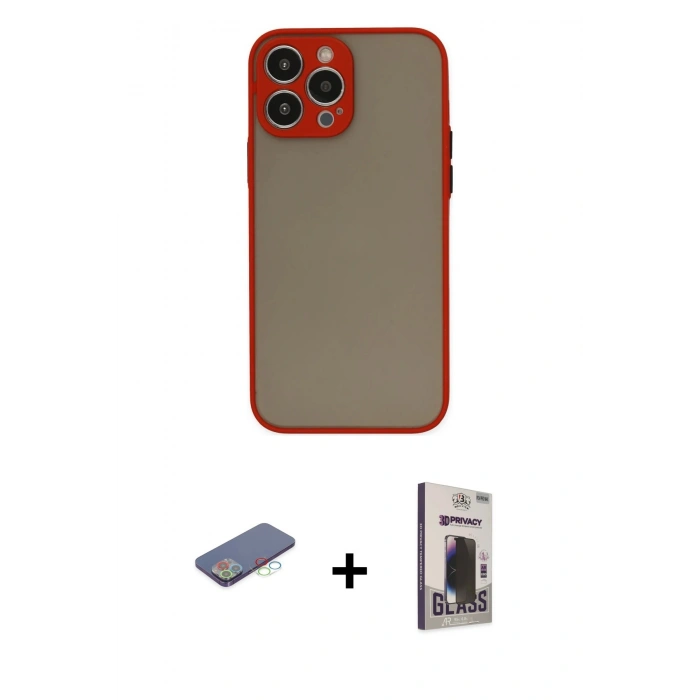 MARSİLYAN™- iPhone 13 Pro Max Kılıf Ahenk Çizgi Serisi - Siyah Bilvis Hayalet Cam Ekran Koruyucu + Renkli Kamera Lens Koruma Cam - MI