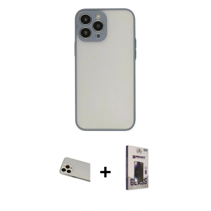 MARSİLYAN™- iPhone 13 Pro Max Kılıf Ahenk Çizgi Serisi - Siyah Bilvis Hayalet Cam Ekran Koruyucu + Rose Gold Rainbow Kamera Lens Koruma Cam