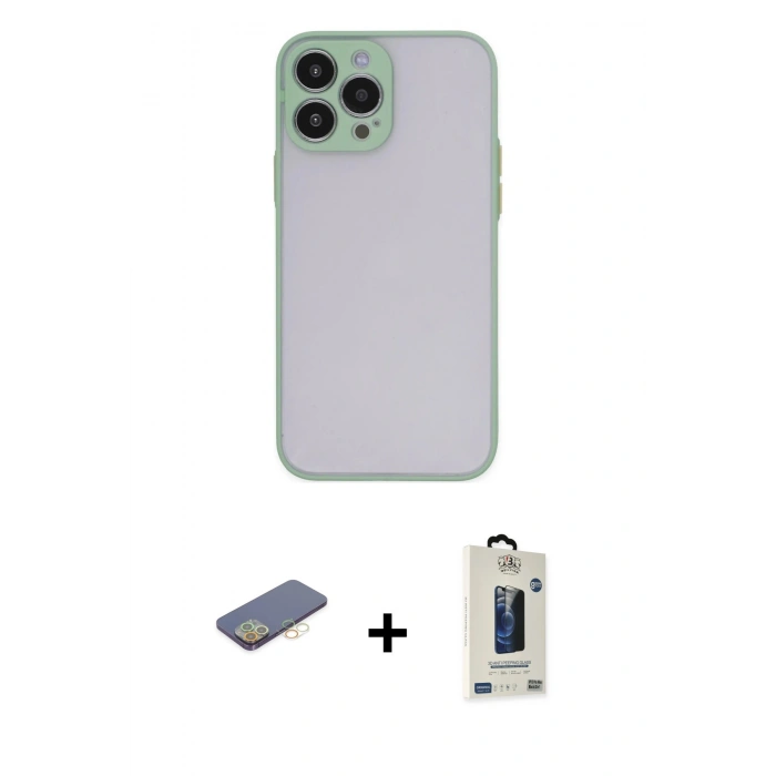 MARSİLYAN™- iPhone 13 Pro Max Kılıf Ahenk Çizgi Serisi - Siyah Bilvis Hayalet Cam Ekran Koruyucu + Renkli Kamera Lens Koruma Cam - SI