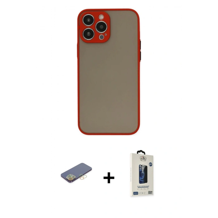 MARSİLYAN™- iPhone 13 Pro Max Kılıf Ahenk Çizgi Serisi - Siyah Bilvis Hayalet Cam Ekran Koruyucu + Renkli Kamera Lens Koruma Cam - SI