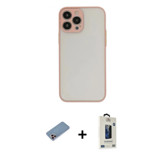 MARSİLYAN™- iPhone 13 Pro Max Kılıf Ahenk Çizgi Serisi - Siyah Bilvis Hayalet Cam Ekran Koruyucu + Shine Kamera Lens Koruma Cam - PE