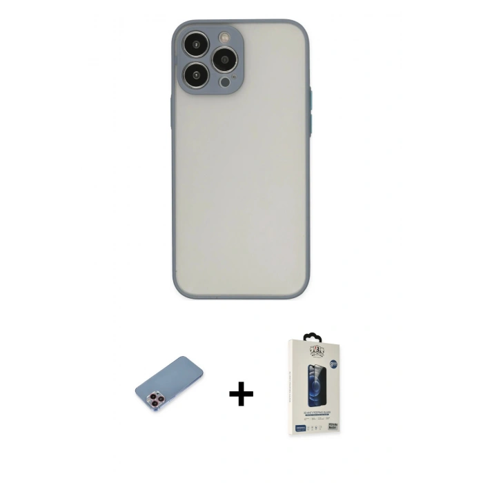 MARSİLYAN™- iPhone 13 Pro Max Kılıf Ahenk Çizgi Serisi - Siyah Bilvis Hayalet Cam Ekran Koruyucu + Shine Kamera Lens Koruma Cam - PE