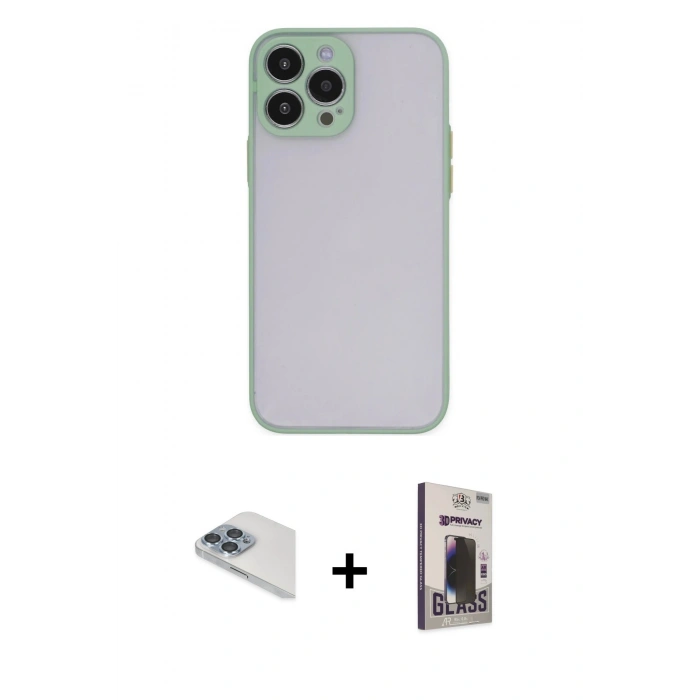 MARSİLYAN™- iPhone 13 Pro Max Kılıf Ahenk Çizgi Serisi - Siyah Bilvis Hayalet Cam Ekran Koruyucu + Pers Alüminyum Kamera Lens - SABE