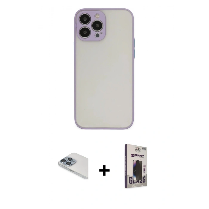 MARSİLYAN™- iPhone 13 Pro Max Kılıf Ahenk Çizgi Serisi - Siyah Bilvis Hayalet Cam Ekran Koruyucu + Pers Alüminyum Kamera Lens - SABE