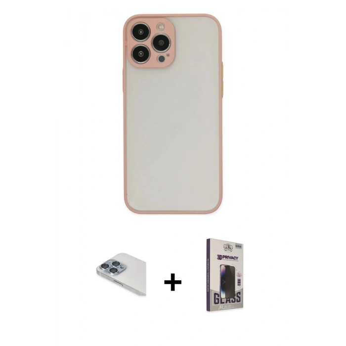MARSİLYAN™- iPhone 13 Pro Max Kılıf Ahenk Çizgi Serisi - Siyah Bilvis Hayalet Cam Ekran Koruyucu + Pers Alüminyum Kamera Lens - SABE