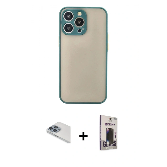 MARSİLYAN™- iPhone 13 Pro Max Kılıf Ahenk Çizgi Serisi - Siyah Bilvis Hayalet Cam Ekran Koruyucu + Pers Alüminyum Kamera Lens - SABE