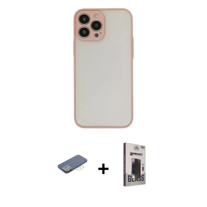 MARSİLYAN™- iPhone 13 Pro Max Kılıf Ahenk Çizgi Serisi - Siyah Bilvis Hayalet Cam Ekran Koruyucu + Renkli Kamera Lens Koruma Cam - YL