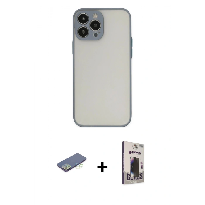 MARSİLYAN™- iPhone 13 Pro Max Kılıf Ahenk Çizgi Serisi - Siyah Bilvis Hayalet Cam Ekran Koruyucu + Renkli Kamera Lens Koruma Cam - YL