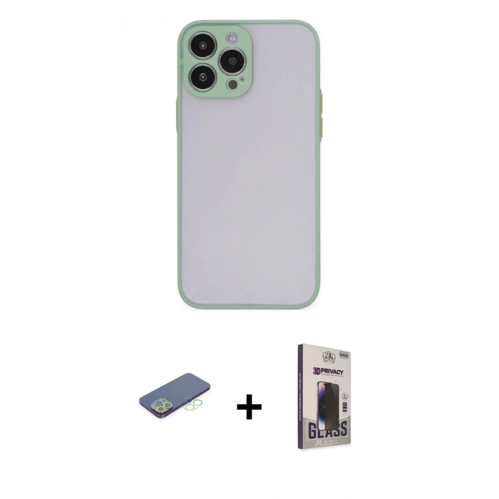 MARSİLYAN™- iPhone 13 Pro Max Kılıf Ahenk Çizgi Serisi - Siyah Bilvis Hayalet Cam Ekran Koruyucu + Renkli Kamera Lens Koruma Cam - YL
