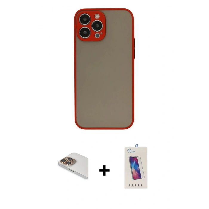 MARSİLYAN™- iPhone 13 Pro Max Kılıf Ahenk Çizgi Serisi - Siyah Joko 5D Cam + Gold Pers Alüminyum Kamera Lens