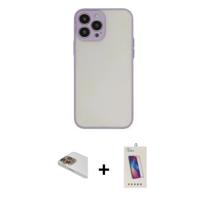 MARSİLYAN™- iPhone 13 Pro Max Kılıf Ahenk Çizgi Serisi - Siyah Joko 5D Cam + Gold Pers Alüminyum Kamera Lens