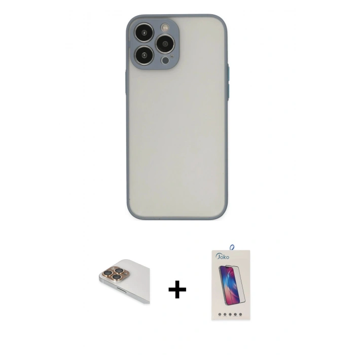 MARSİLYAN™- iPhone 13 Pro Max Kılıf Ahenk Çizgi Serisi - Siyah Joko 5D Cam + Gold Pers Alüminyum Kamera Lens