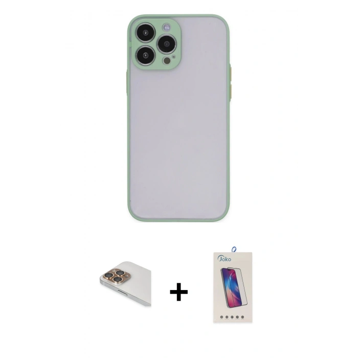 MARSİLYAN™- iPhone 13 Pro Max Kılıf Ahenk Çizgi Serisi - Siyah Joko 5D Cam + Gold Pers Alüminyum Kamera Lens