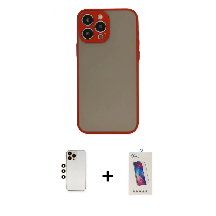 MARSİLYAN™- iPhone 13 Pro Max Kılıf Ahenk Çizgi Serisi - Siyah Joko 5D Cam + Gold Shine Kamera Lens