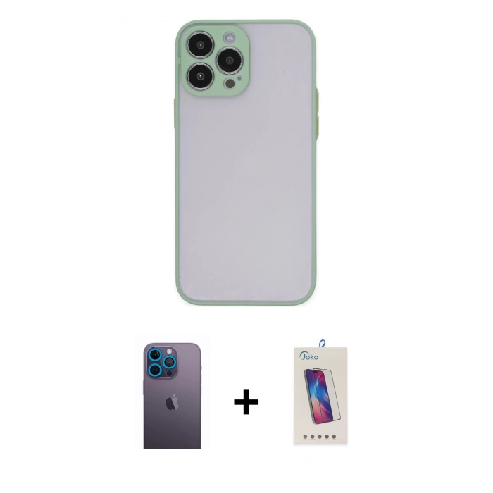 MARSİLYAN™- iPhone 13 Pro Max Kılıf Ahenk Çizgi Serisi - Siyah Joko 5D Cam + Neon Fosforlu Kamera Lens - MI