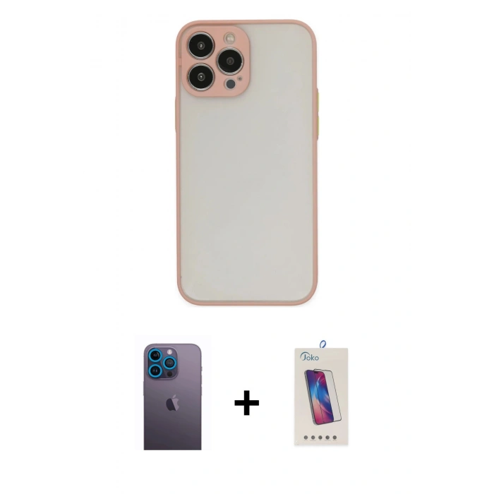 MARSİLYAN™- iPhone 13 Pro Max Kılıf Ahenk Çizgi Serisi - Siyah Joko 5D Cam + Neon Fosforlu Kamera Lens - MI