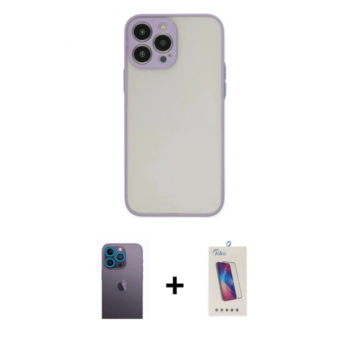 MARSİLYAN™- iPhone 13 Pro Max Kılıf Ahenk Çizgi Serisi - Siyah Joko 5D Cam + Neon Fosforlu Kamera Lens - MI
