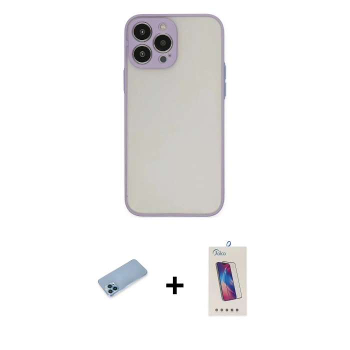 MARSİLYAN™- iPhone 13 Pro Max Kılıf Ahenk Çizgi Serisi - Siyah Joko 5D Cam + Shine Kamera Lens Koruma Cam - MI