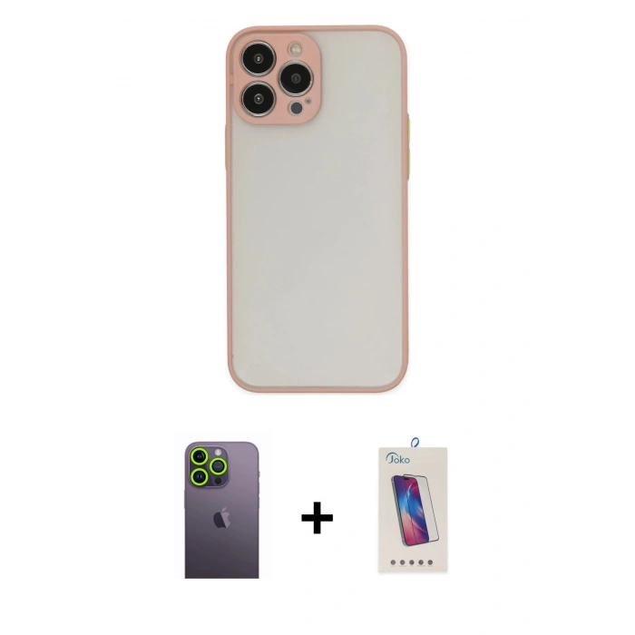 MARSİLYAN™- iPhone 13 Pro Max Kılıf Ahenk Çizgi Serisi - Siyah Joko 5D Cam + Neon Fosforlu Kamera Lens - YL
