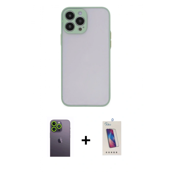 MARSİLYAN™- iPhone 13 Pro Max Kılıf Ahenk Çizgi Serisi - Siyah Joko 5D Cam + Neon Fosforlu Kamera Lens - YL