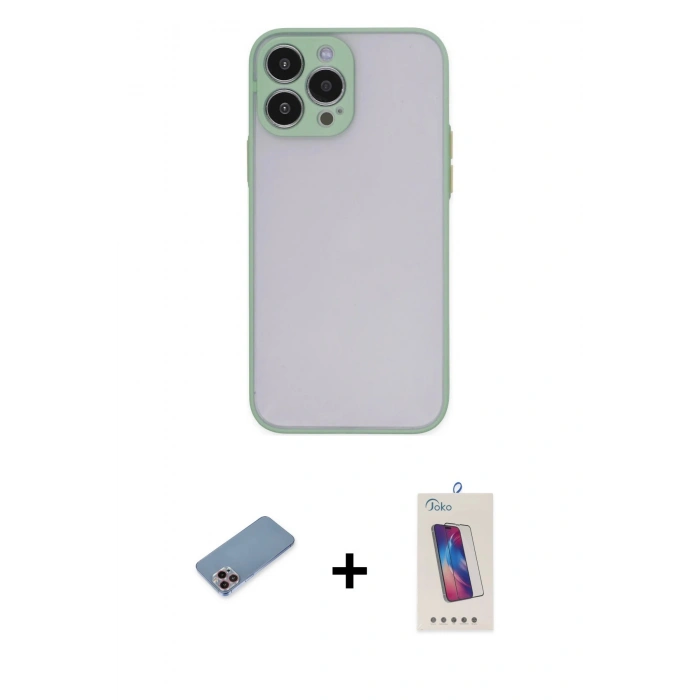 MARSİLYAN™- iPhone 13 Pro Max Kılıf Ahenk Çizgi Serisi - Siyah Joko 5D Cam + Shine Kamera Lens Koruma Cam - PE