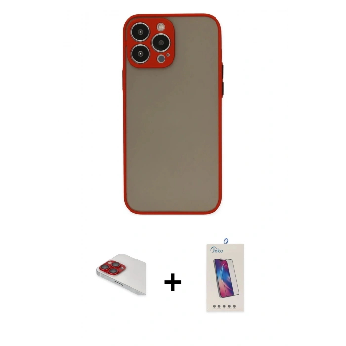 MARSİLYAN™- iPhone 13 Pro Max Kılıf Ahenk Çizgi Serisi - Siyah Joko 5D Cam + Pers Alüminyum Kamera Lens - KI