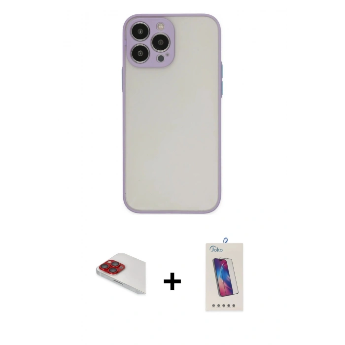 MARSİLYAN™- iPhone 13 Pro Max Kılıf Ahenk Çizgi Serisi - Siyah Joko 5D Cam + Pers Alüminyum Kamera Lens - KI