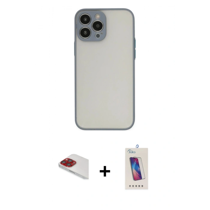 MARSİLYAN™- iPhone 13 Pro Max Kılıf Ahenk Çizgi Serisi - Siyah Joko 5D Cam + Pers Alüminyum Kamera Lens - KI