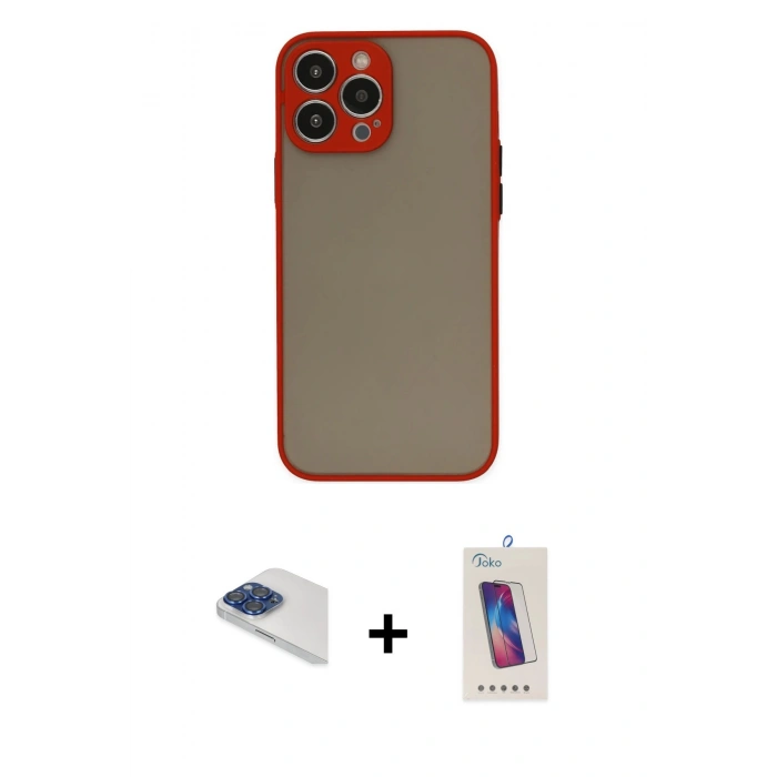 MARSİLYAN™- iPhone 13 Pro Max Kılıf Ahenk Çizgi Serisi - Siyah Joko 5D Cam + Pers Alüminyum Kamera Lens - LT