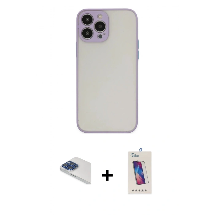 MARSİLYAN™- iPhone 13 Pro Max Kılıf Ahenk Çizgi Serisi - Siyah Joko 5D Cam + Pers Alüminyum Kamera Lens - LT