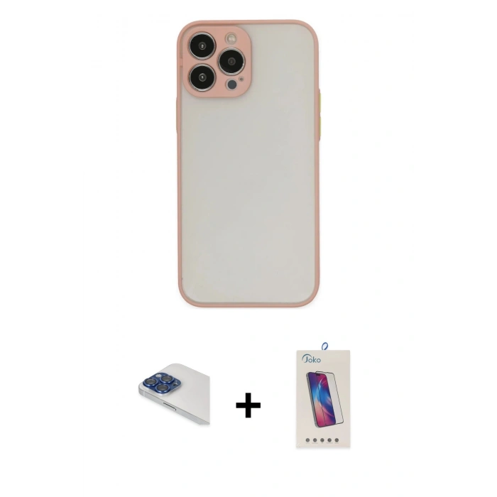 MARSİLYAN™- iPhone 13 Pro Max Kılıf Ahenk Çizgi Serisi - Siyah Joko 5D Cam + Pers Alüminyum Kamera Lens - LT