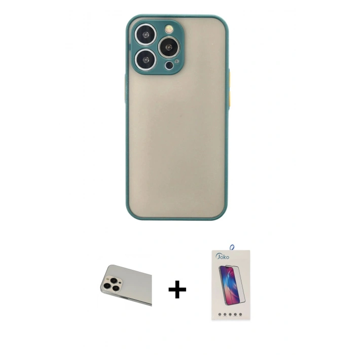 MARSİLYAN™- iPhone 13 Pro Max Kılıf Ahenk Çizgi Serisi - Siyah Joko 5D Cam + Rainbow Kamera Lens Koruma Cam - REGD