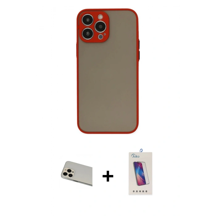 MARSİLYAN™- iPhone 13 Pro Max Kılıf Ahenk Çizgi Serisi - Siyah Joko 5D Cam + Rainbow Kamera Lens Koruma Cam - REGD