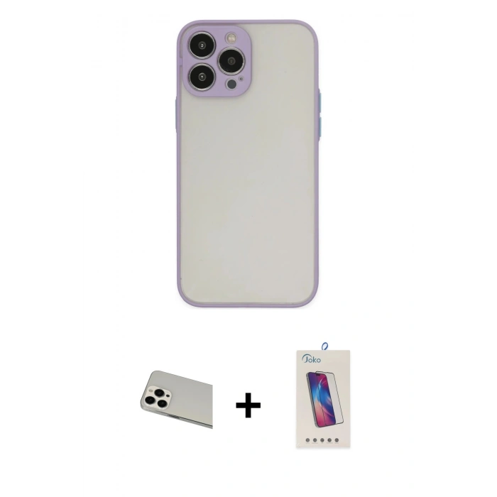 MARSİLYAN™- iPhone 13 Pro Max Kılıf Ahenk Çizgi Serisi - Siyah Joko 5D Cam + Rainbow Kamera Lens Koruma Cam - BZ